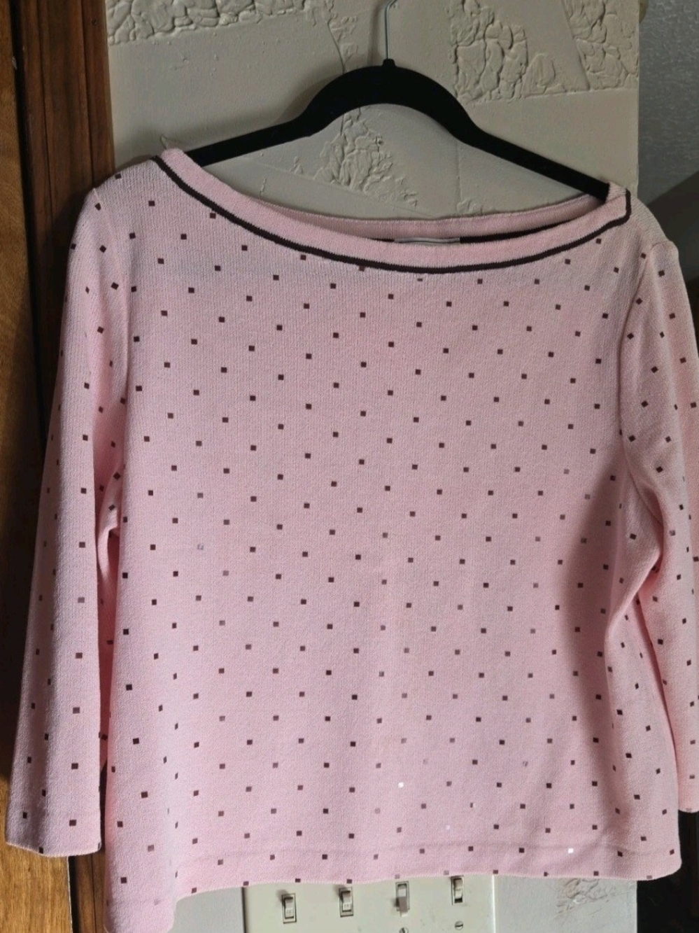St. John Pink Knit Top with Gold Plaque
